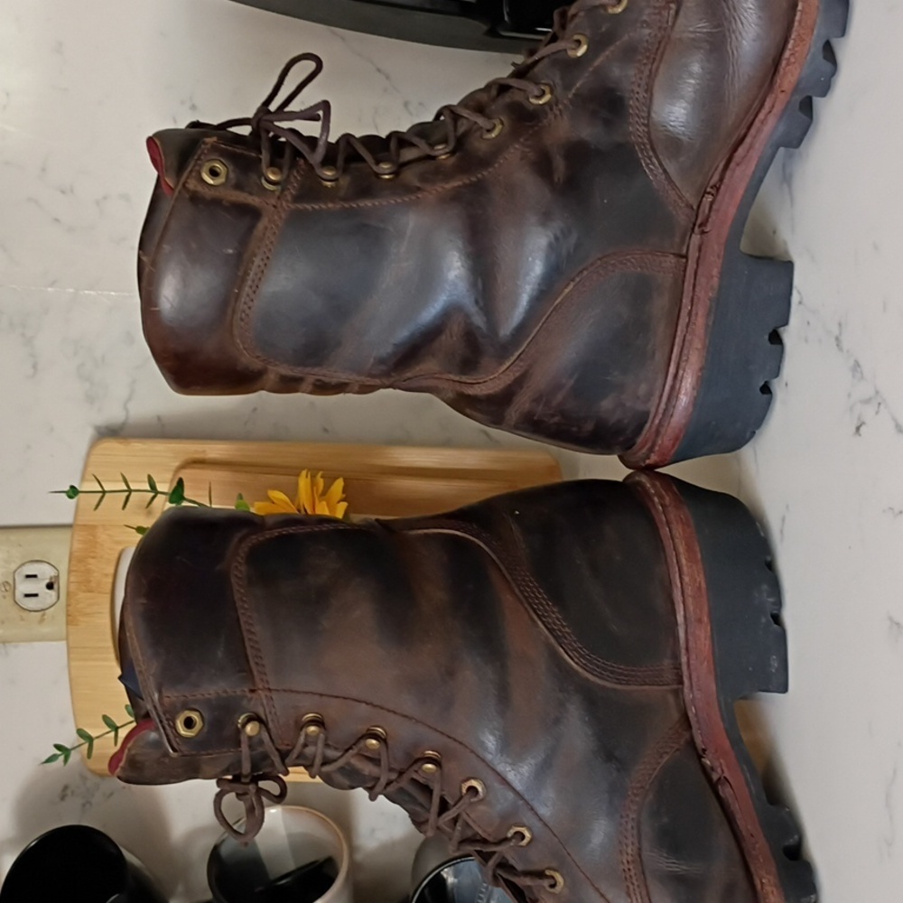 Chippewa Brown Leather Steel Toe Waterproof Work Boots - Picture 5 of 14